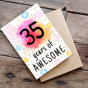 PRINTABLE 35th birthday card print card imprimable téléchargement immédiat carte d'anniversaire 35 ans de génial joyeux 35e anniversaire carte numérique