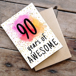 PRINTABLE 90th birthday card birthday card printable instant download birthday card 90 years of awesome cheerful 90th birthday card digital image 1