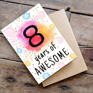 PRINTABLE 8th birthday card birthday card printable instant download birthday card 8 years of awesome cheerful 8th birthday card digital
