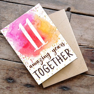 Printable 11th Anniversary Card 11 amazing years together Downloadable card for Him for Her for wife husband parents best years of my life