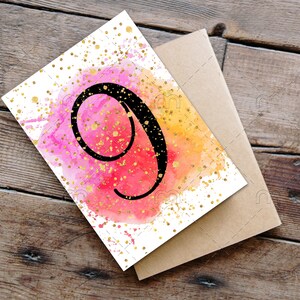 IMPRIMIBLE 9a tarjeta de cumpleaños tarjeta de cumpleaños imprimible descarga instantánea tarjeta de cumpleaños 9 tarjeta de cumpleaños confeti de oro digital Tarjeta de aniversario