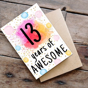 Cartão de aniversário de 13 anos para impressão, cartão de aniversário para impressão, download instantâneo, cartão de aniversário de 13 anos de incrível e alegre cartão de aniversário de 13 anos digital