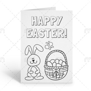 Biglietto da colorare stampabile di buona Pasqua, biglietto di Pasqua con coniglietto, biglietto di Pasqua con coniglio per bambini, biglietto di Pasqua colora il tuo biglietto, stampa fai da te e colora te stesso