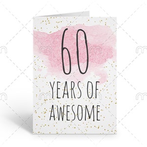 IMPRIMABLE 60e anniversaire carte, carte d'anniversaire imprimable, carte d'anniversaire de téléchargement instantané, 60 ans de génial, drôle 60e anniversaire carte numérique
