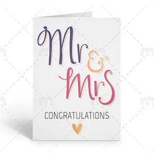 M. et Mme imprimable, Félicitations de carte de mariage, Carte des mariés, Téléchargement instantané, Carte M. et Mme, Carte-cadeau de mariage, Carte des nouveaux mariés