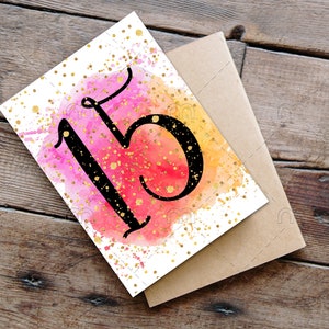 PRINTABLE 15th birthday card birthday card printable instant download birthday card 15 birthday card digital gold confetti Anniversary Card