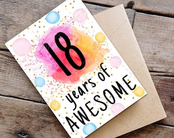 PRINTABLE 18th birthday card birthday card printable instant download birthday card 18 years of awesome cheerful 18th birthday card digital