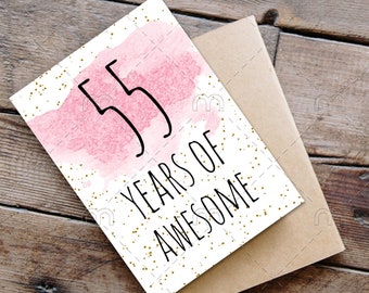 PRINTABLE 55th birthday card, birthday card printable, instant download birthday card, 55 years of awesome, funny 55th birthday card digital