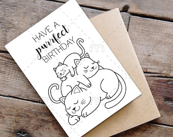 Printable Happy Birthday Cats Coloring Card Birthday card for boy Kids Color Your Own Birthday Card Print & Color Yourself card for girl