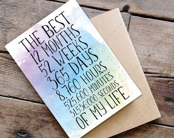 Printable 1st Anniversary Card First Anniversary The Best 1 year of my life Downloadable card for Him for Her for wife for husband boyfriend