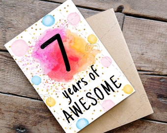 PRINTABLE 7th birthday card birthday card printable instant download birthday card 7 years of awesome cheerful 7th birthday card digital