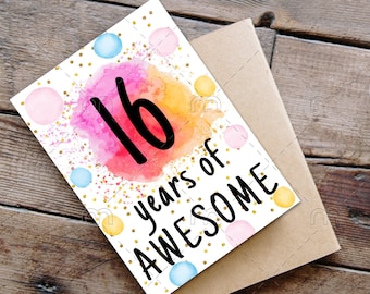 PRINTABLE 16th birthday card birthday card printable instant download birthday card 16 years of awesome cheerful 16th birthday card digital