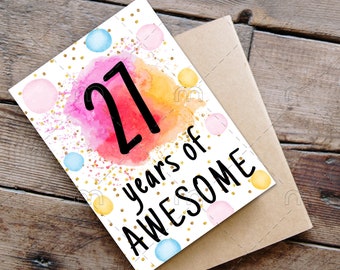 PRINTABLE 27th birthday card birthday card printable instant download birthday card 27 years of awesome cheerful 27th birthday card digital