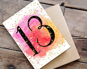 PRINTABLE 13th birthday card birthday card printable instant download birthday card 13 birthday card digital gold confetti Anniversary Card