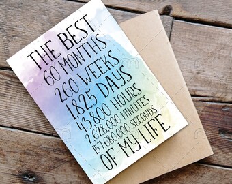 Printable 5th Anniversary Card fifth Anniversary The Best 5 years of my life Downloadable card for Him for Her for wife husband boyfriend