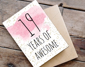 PRINTABLE 19th birthday card, birthday card printable, instant download birthday card, 19 years of awesome, funny 19th birthday card digital