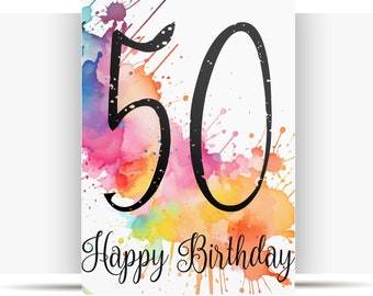 PRINTABLE 50th birthday card birthday card printable instant download birthday card 50 years cheerful 50th birthday card digital watercolor