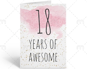 PRINTABLE 18th birthday card, birthday card printable, instant download birthday card, 18 years of awesome, funny 18th birthday card digital