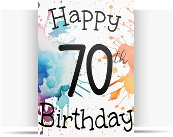 PRINTABLE 70th birthday card birthday card printable instant download birthday card 70 years cheerful 70th birthday card digital watercolor