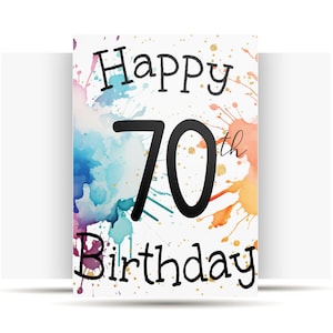 AFDRUKBARE 70e verjaardagskaart verjaardagskaart afdrukbare instant download verjaardagskaart 70 jaar vrolijke 70e verjaardagskaart digitale aquarel