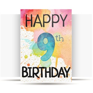 IMPRIMIBLE 9a tarjeta de cumpleaños imprimible descarga instantánea tarjeta de cumpleaños 9a tarjeta de cumpleaños tarjetas digitales para niño para niño para niña 9 años