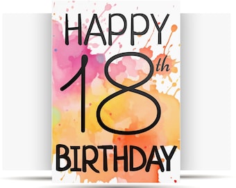 PRINTABLE 18th birthday card birthday card printable instant download birthday card 18 birthday card digital watercolor Card