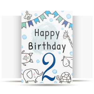 2 Geburtstag Karte für einen kleinen Jungen, Enkel, Neffe, Patenkind, Baby Junge, Geburtstag Karte 2, Geburtstag Karte 2, Geburtstag alles Gute zum Geburtstag digital sofort download