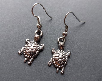 Turtle charm earrings with silver color hooks gift for mother for sister for girlfriend wife daughter best friend