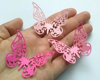 Pink Paper butterflies die cuts, wedding decorations, scrapbooking, wedding butterflies lace paper butterfly pink baby shower girl  birthday