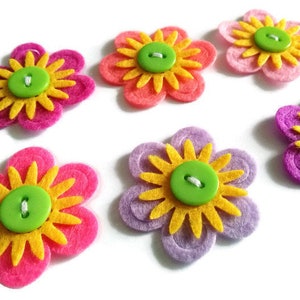 Felt Flowers, Felt Appliques, Felt and Button Embellishments, Hair Clip Flowers, Wedding Flowers, Flower Applique Set of 6 image 10