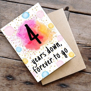 Tarjeta imprimible del 4to aniversario cuarto aniversario 4 años menos para siempre Tarjeta descargable para él para su esposa para el novio del marido