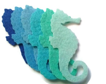 Felt Seahorse Fabric Seahorses Blue Mint Green Sea blue Sea green Seahorses applique felt sew on patches  Sea life craft shapes Sew on decor