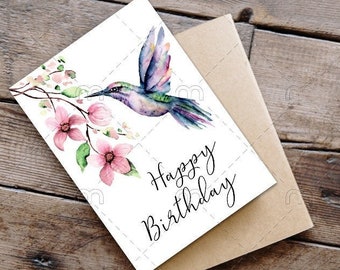 Happy Birthday card digital download PRINTABLE Hummingbird birthday card