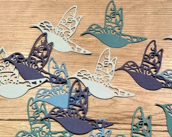 Colibri Paper birds die cut birds, hummingbird die cuts, wedding decorations, scrapbooking, weddings, blue humming birds boy baby shower