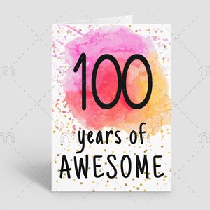 PRINTABLE 100th Birthday Card Printable Instant Download Birthday Card ...