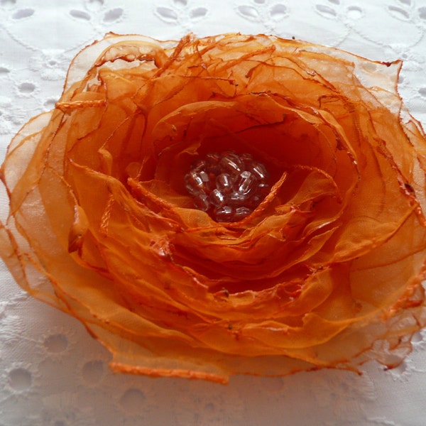 Fabric flower 3.5" Orange flower, Hair flower, decorating, embellishing, applique, fabric flower brooch
