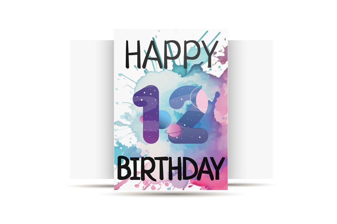 PRINTABLE 12th Birthday Card Printable Instant Download Birthday Card ...