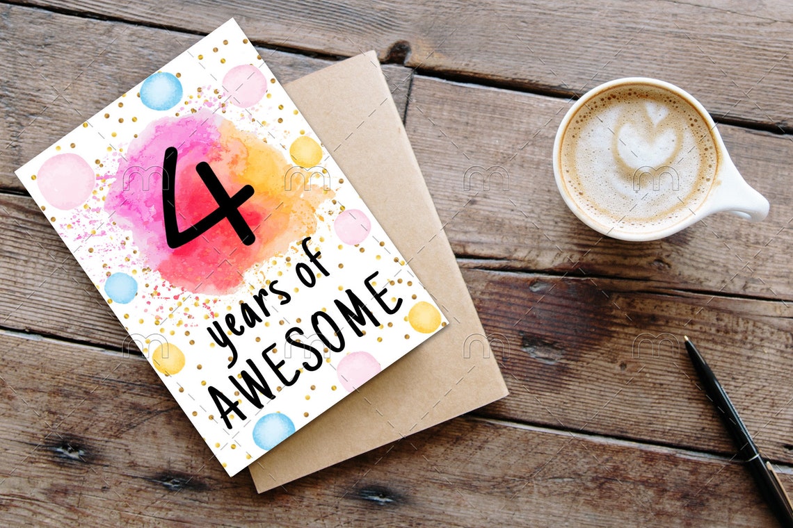PRINTABLE 4th Birthday Card Printable Instant Download | Etsy