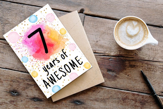 PRINTABLE 7th Birthday Card Birthday Card Printable Instant - Etsy