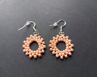 Beaded peach earrings silver color hooks gift for bridesmaid mom for sister for girlfriend wife daughter best friend dangle drop earrings