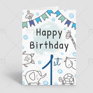 PRINTABLE First Birthday Card 1st Birthday Card for a Little Boy ...