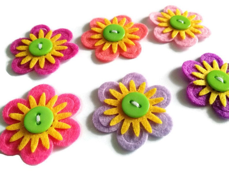 Felt Flowers, Felt Appliques, Felt and Button Embellishments, Hair Clip Flowers, Wedding Flowers, Flower Applique Set of 6 image 10