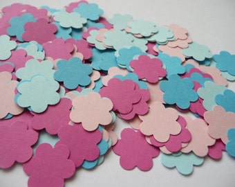 Paper flowers blue and pink 200 die cut flowers, baby shower confetti, scrapbooking, wedding confetti, party confetti, baby shower favors