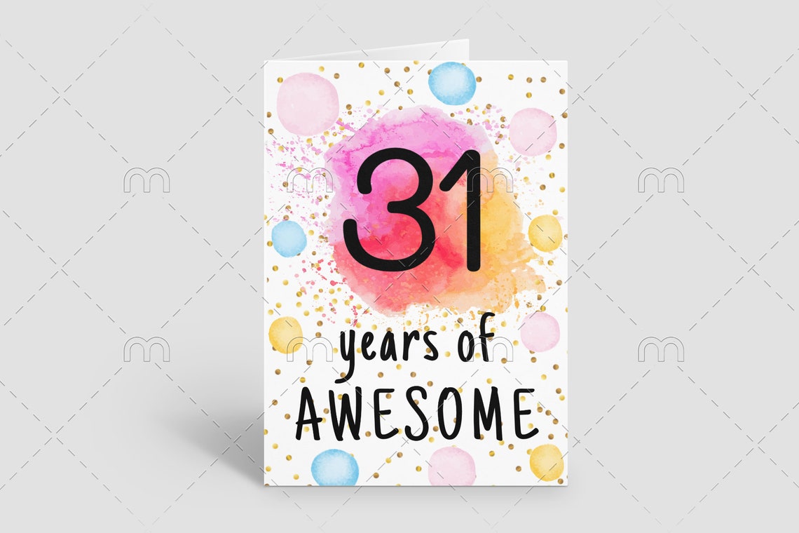 PRINTABLE 31st Birthday Card Birthday Card Printable Instant Download ...