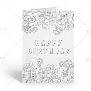 Printable Happy Birthday Coloring Card Birthday Card Flowers - Etsy