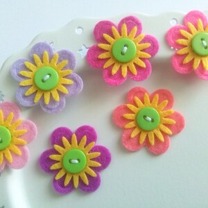 Felt Flowers, Felt Appliques, Felt and Button Embellishments, Hair Clip Flowers, Wedding Flowers, Flower Applique Set of 6 image 4