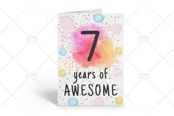 PRINTABLE 7th Birthday Card Birthday Card Printable Instant - Etsy