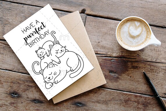Printable Happy Birthday Cats Coloring Card Birthday Card for - Etsy