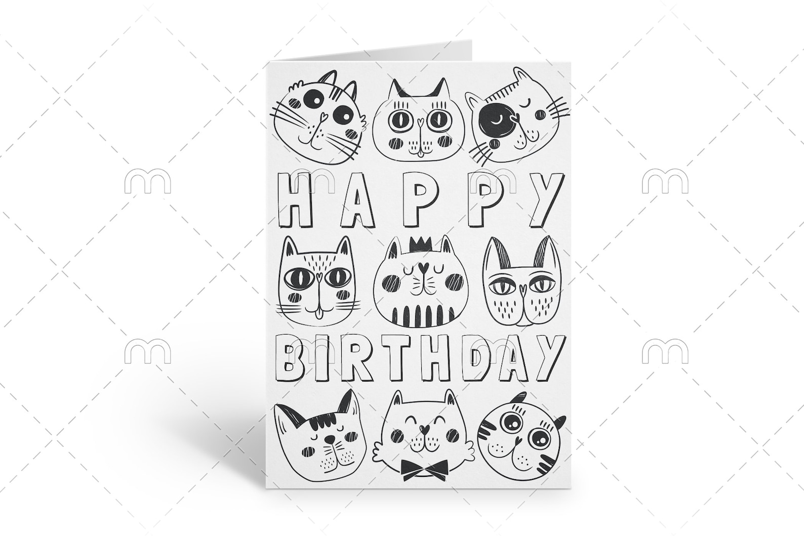 Printable Happy Birthday Cats Coloring Card Birthday card for | Etsy