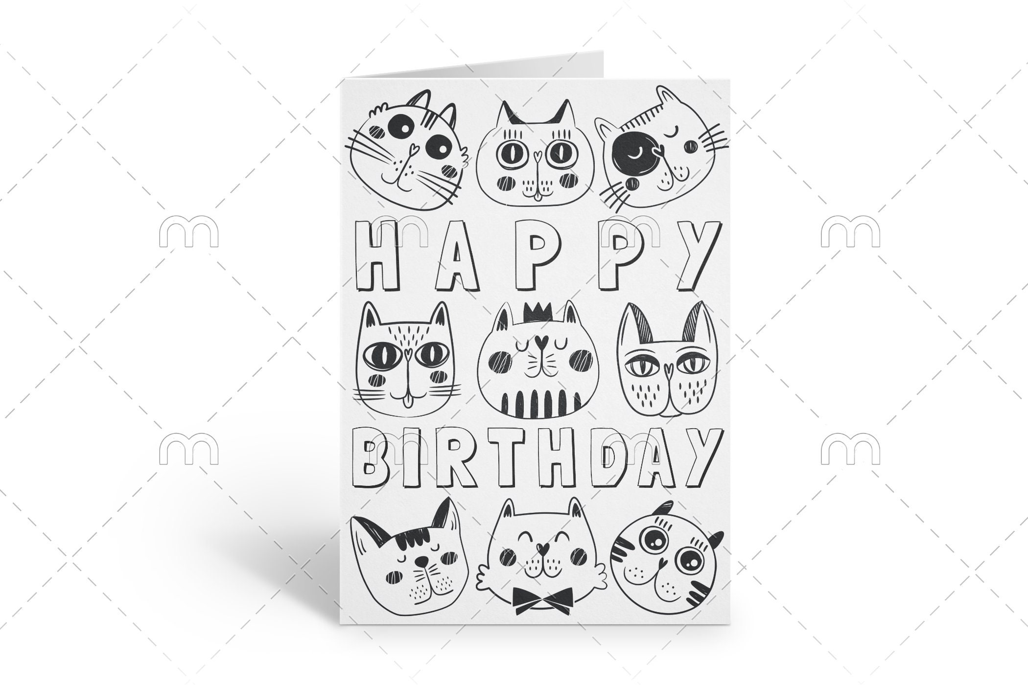 Printable Happy Birthday Cats Coloring Card Birthday card for | Etsy